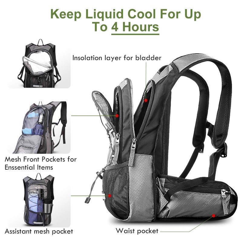 Mothybot Hydration Backpack, Insulated Hydration Pack with 2L Water Bladder & Large Storage, Ultralight Hiking Backpack for Men, Women for Running, Cycling, Camping - Keep Liquid Cool up to 5 Hours - Image 2
